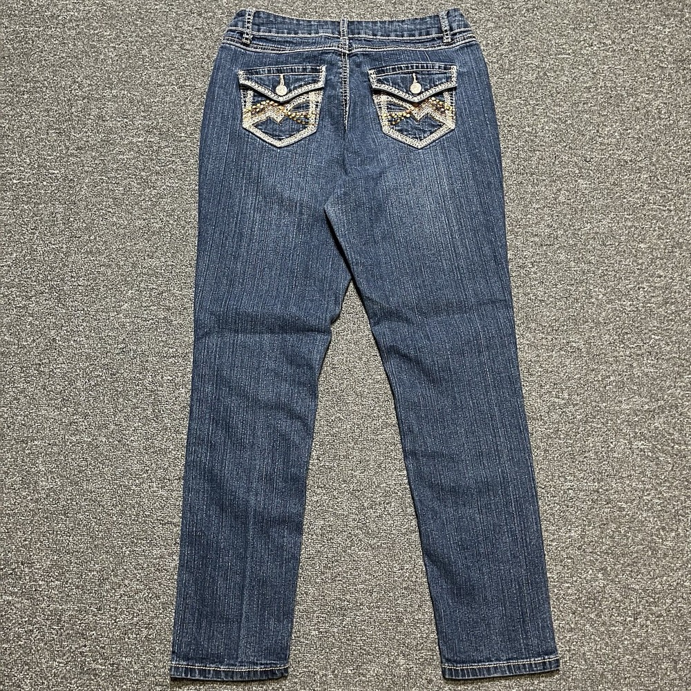 Roz & Ali Dark Wash Jeans Size 6 Blue Embellished Y2K Back Pockets